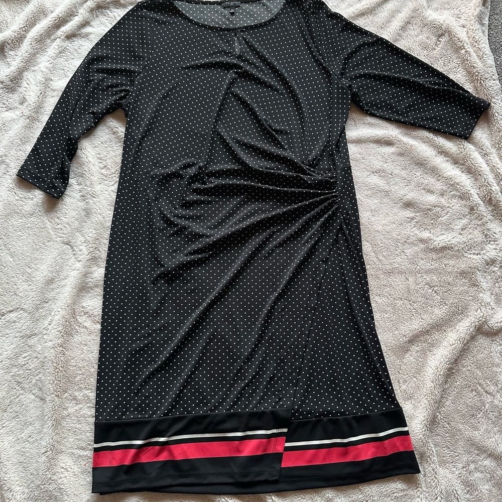 Talbots Black and White Ruched Midi Dress - 3/4 Sleeve